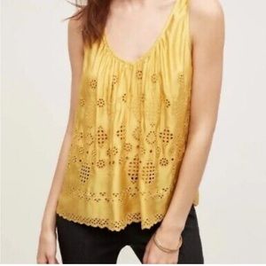 Vanessa Virginia Anthropologie Size 6 Yellow Eyelet Lace Swing Tank Top